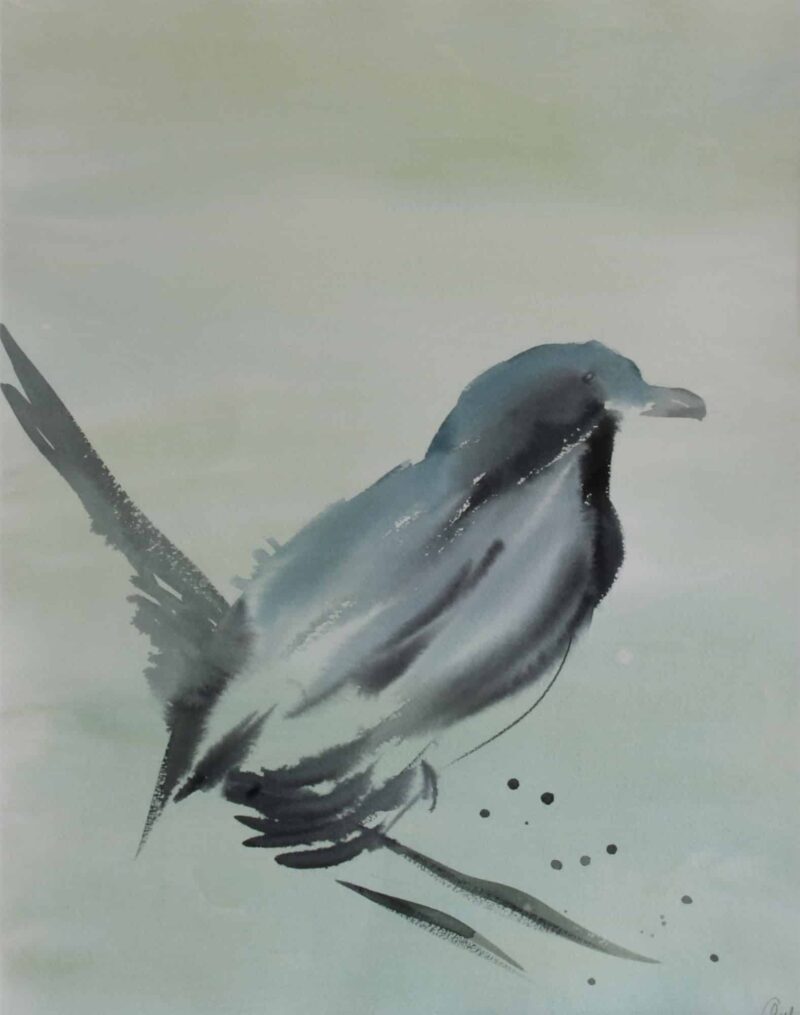 Fuglemotiv (52 * 72 cm). Akvarel af Antje Fries Harsberg