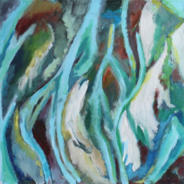 Floder krydser (50 * 50 cm). Abstrakt maleri af Anne-Marie Fink