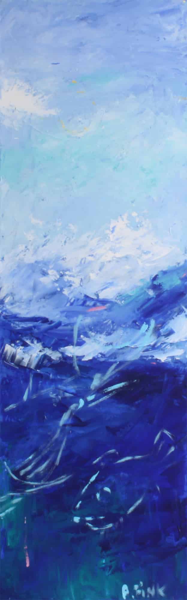 Oprørte vande (30 * 90 cm). Abstrakt maleri af Anne-Marie Fink