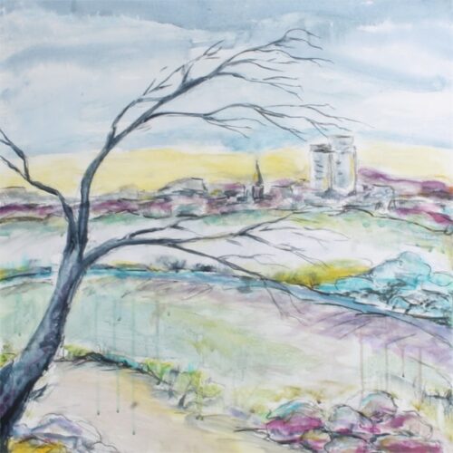 My city in change (60 * 70 cm). Maleri af Birthe Jensen