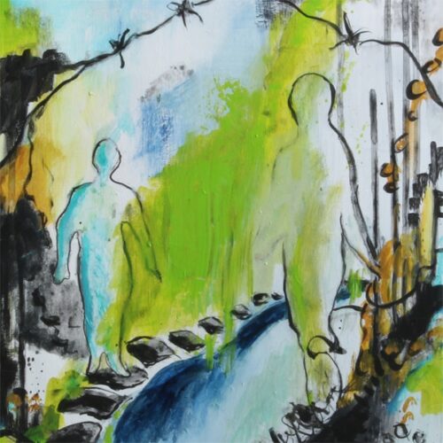 Trouble makers I1 (40 * 60 cm). Abstrakt maleri af Birthe Jensen