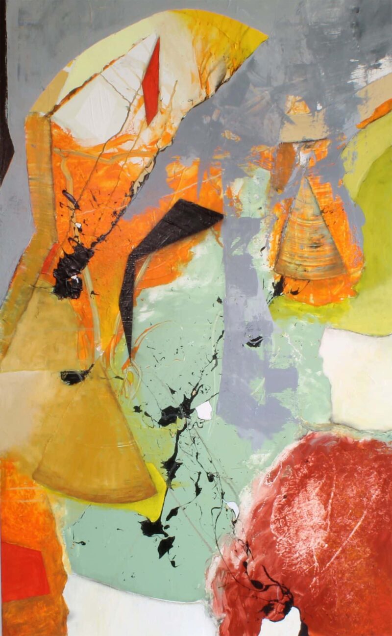 Akryl på lærred, maleri af Jakob Greibe i gule og orange farver