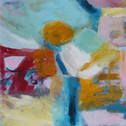 Bagved (40 * 40 cm). Abstrakt maleri af Jeanette Nørlev