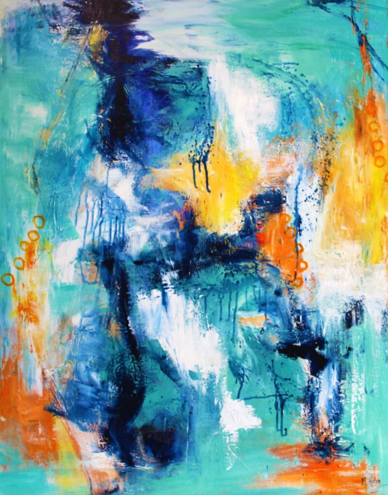Abstrakt maleri blå og gul