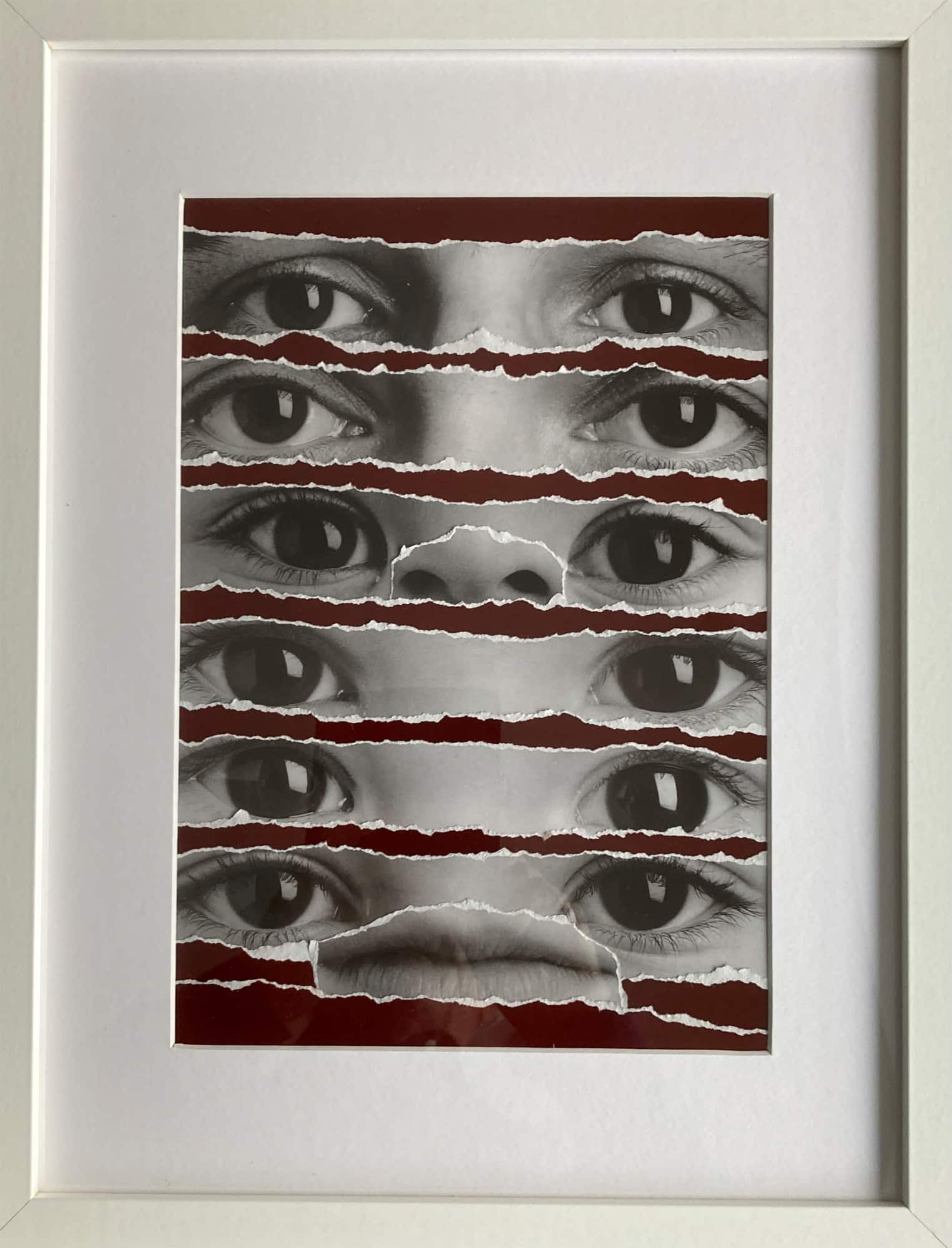 6 par øjne. Collage af Niels Ravn (B * H: 32 * 42 cm)