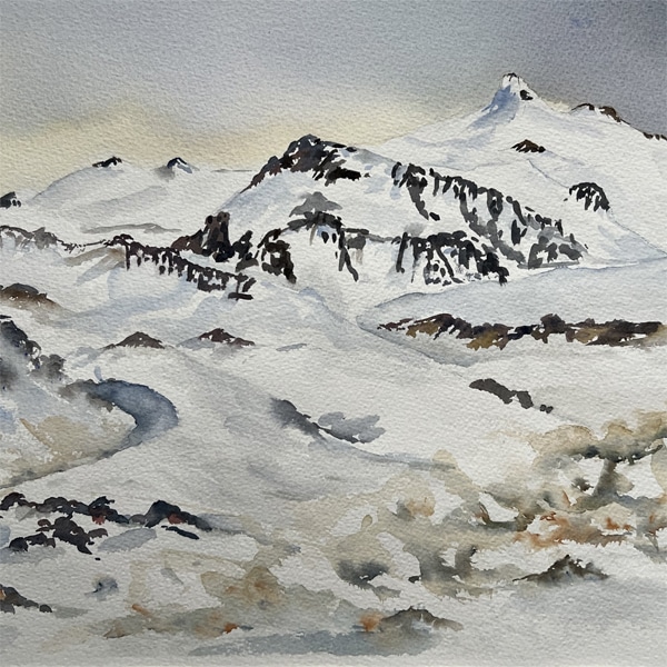 Snaefellsjokull. Akvarel af Vilborg Gunnlaugsdóttir (B * H: 50 * 40 cm)