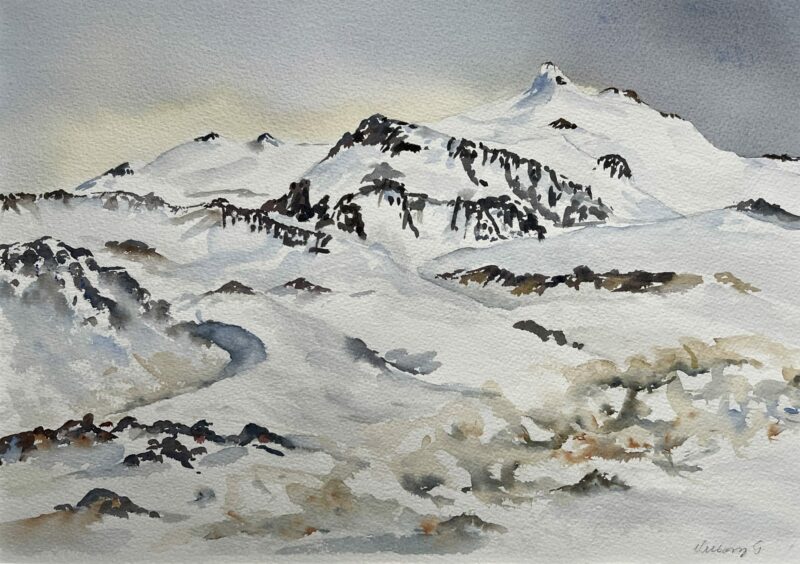 Snaefellsjokull. Akvarel af Vilborg Gunnlaugsdóttir (B * H: 50 * 40 cm)